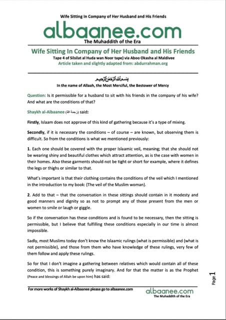 Wife Sitting In Company Of Her Husband And His Friends, al-Albaani